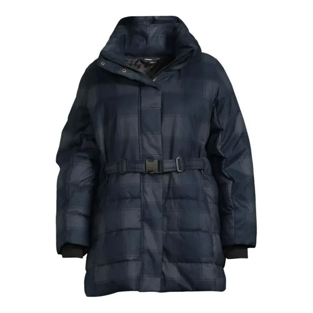 Swiss Tech Women’s Belted Heavyweight Puffer Jacket Blue Plaid Size Large